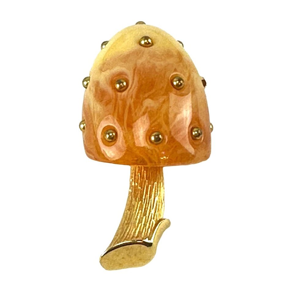 Crown Trifari Gold Tone Lucite Mushroom Brooch